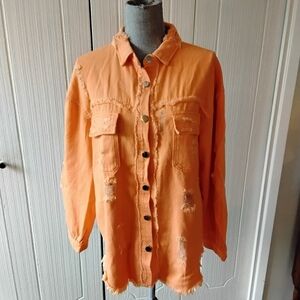 Womens Distressed Bright Orange Jacket, Size L